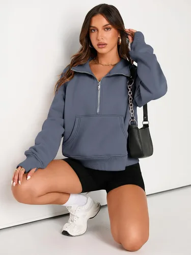 Miniatura 4 de AUTOMET Womens Sweatshirts Half Zip Cropped Pullover Fleece Quarter Zipper Hoodies Fall outfits Clothes Thumb Hole