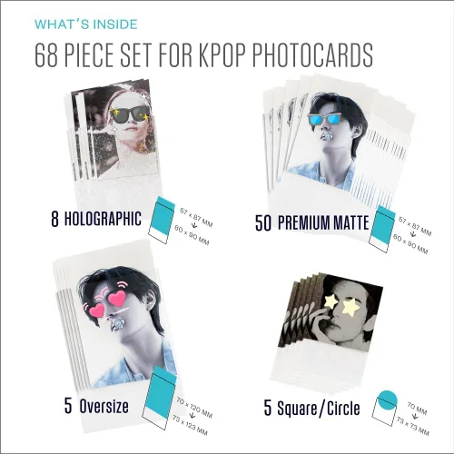 Miniatura 2 de Kit de iniciación protector de tarjetas fotográficas Kpop 4 en 1 Incluye 68 fundas para tarjetas en 3 tamaños estándar, fundas holográficas