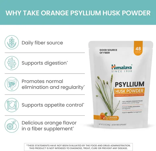 Miniatura 4 de Himalaya Polvo de cáscara de psyllium, naranja, 48 porciones, suplemento diario de fibra para apoyar la salud digestiva y la regularidad, vegano