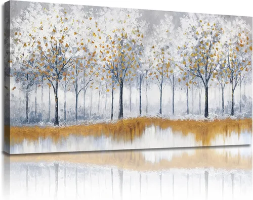 Miniatura 10 de Belmrxne Arte de pared de árbol de la vida, decoración de pared pequeña dorada, paisaje, lienzo, obra de arte divertida para entrada, pasillo, baño