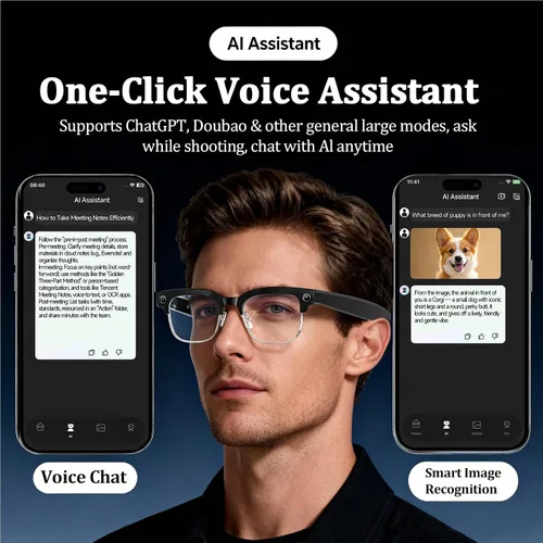 Miniatura 4 de Gafas inteligentes AI con cámara HD 4K, gafas de cámara Bluetooth antivibración de 800W, grabación de video 1080P con micrófono dual y reducción