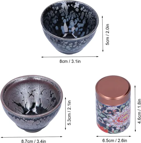 Miniatura 2 de Alvinlite Jianzhan Teacup Tenmokus Kung Fu Juego de té chino Taza de té Bote de té 2 piezas Tazón de té de cerámica con gran esmalte Artesanías Caja