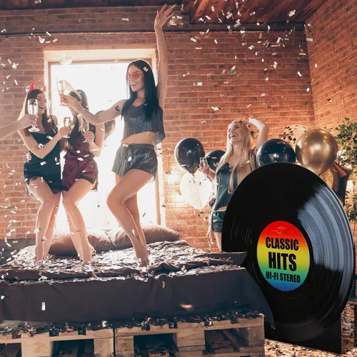 Miniatura 5 de Vicenpal Disco de vinilo de 3.7 pies de los años 50 y 70 con recortes de cartón, tamaño real, de los años 50, decoración de fiesta, telón de fondo