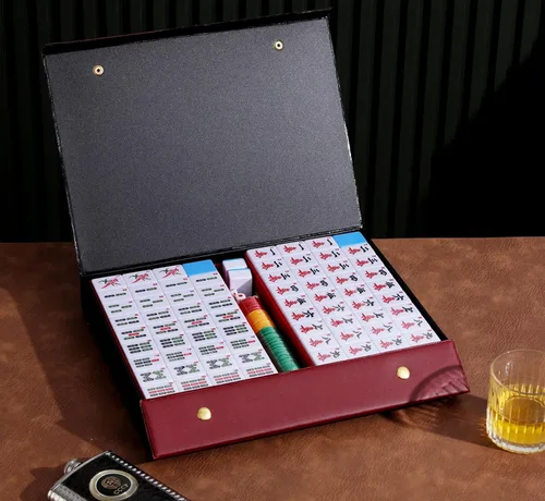 Miniatura 2 de Mose Cafolo Set de Juego de Mahjong Chino 1.5" X-Grande 144 Fichas de Melamina Blanca Azul Numeradas con Estuche de Viaje Portátil, Completo Majong