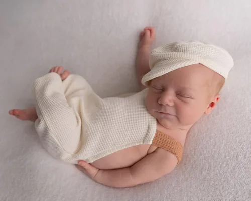 Miniatura 2 de Conjunto de accesorios de fotografía para recién nacido, traje de bebé recién nacido, overol, disfraz para niño con gorra de 0 a 1 mes Beige