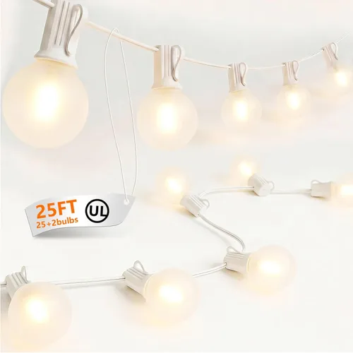 Miniatura 17 de Cadena de luces para exteriores de 50 pies con bombillas G40, luces impermeables para patio con 27 bombillas LED inastillables (2 repuestos)