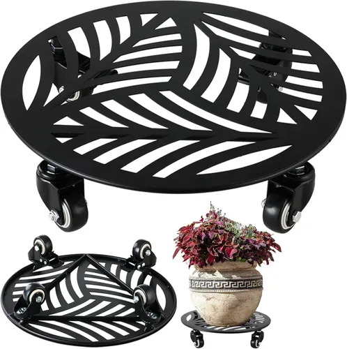 Miniatura 10 de 1 paquete de 30 cm de gran organizador de plantas de metal con 3 ruedas de PU metálicas, soporte rodante para plantas con ruedas para interiores