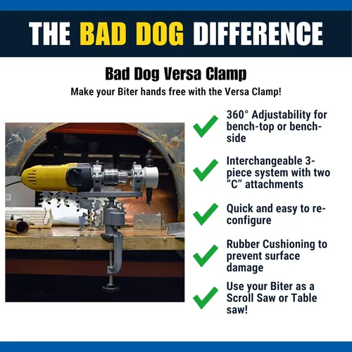 Miniatura 4 de Bad Dog Tools Accesorio de mordedor de abrazadera Versa: sistema de sujeción multiusos. Se fija al taladro manual (solo collar Euro) para convertir