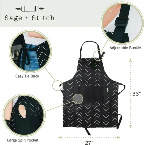 Miniatura 2 de Adjustable Designer Kitchen Apron for Adults Cotton Cooking Apron with Pockets and Adjustable Neck Buckle