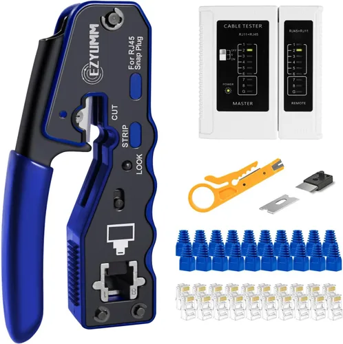 Kit de herramientas de crimpado RJ45, crimpadora Ethernet de paso, kit de herramientas de crimpado Ethernet profesional, herramienta de crimpado