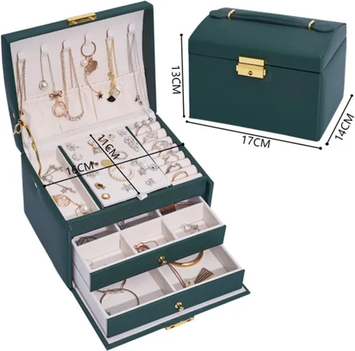 zhengbo Organizador de joyas portátil, collares, aretes, anillos, joyero, embalaje de cuero sintético, organizador de joyas (color BX37-verde)
