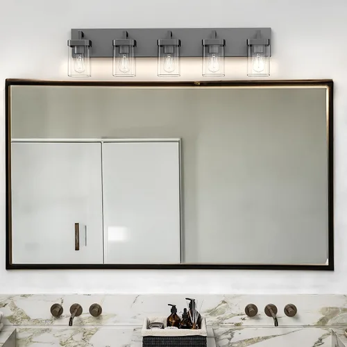 Miniatura 8 de Juego de 2 apliques de pared, diseño cuadrado, accesorios de iluminación de baño con pantalla de vidrio transparente, luces de pared negras mate