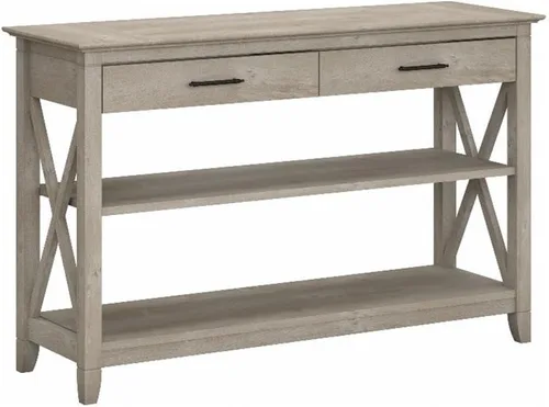 Miniatura 11 de Bush Home Key West - Mesa consola con cajones y estantes en roble blanco lino