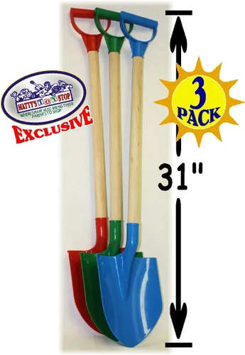 Miniatura 6 de Matty's Toy Stop Palas de arena de madera resistente de 31 pulgadas con pala y mango de plástico (rojo, azul y verde) paquete completo de regalo