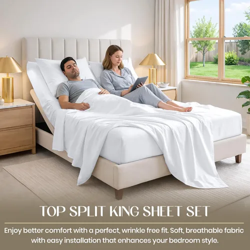 Miniatura 3 de SGI bedding Sábana Queen de 28" con Parte Superior Dividida Flex Head, 100% Algodón Egipcio, Cuenta de Hilos 1000, Sábana Superior Flex para Cama