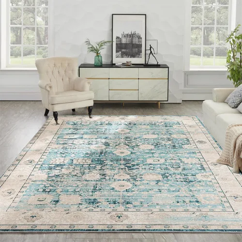 Miniatura 103 de Syalife 4x6 Alfombra Lavable para Área, Ultra Suave Antideslizante, Pila Baja, Alfombra Vintage Resistente a Manchas para Sala de Estar, Alfombra