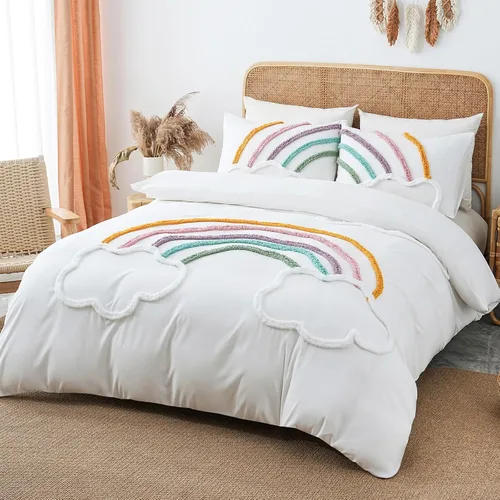 Miniatura 15 de MEILA Juego de funda de edredón de microfibra lavada, tamaño individual, diseño de arco acolchado, juego de ropa de cama de 2 piezas, bordado