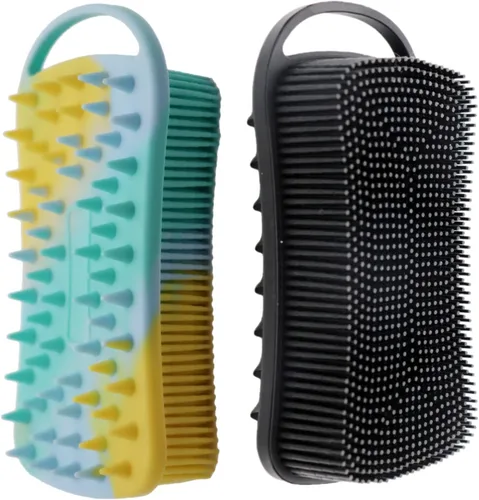 Miniatura 9 de Paquete de 2 exfoliantes corporales de silicona de doble cara para exfoliación, ducha y masaje del cuero cabelludo, cepillo 2 en 1 para baño