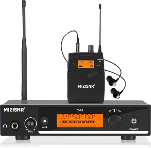 Sistema de monitor inalámbrico en el oído, sistema IEM mono UHF Pro con transmisor de metal, 1 receptor de cuerpo con auriculares de monitor, 100