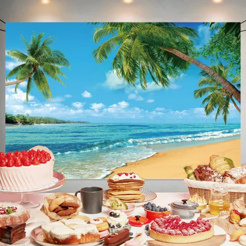Miniatura 3 de Fondo de playa Hawaii Ocean Wall Banner de fondo de fotografía junto al mar para el hogar al aire libre, fiesta de cumpleaños, suministros