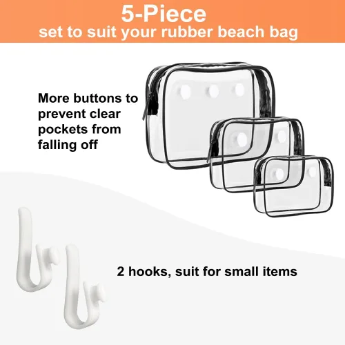 Miniatura 5 de 3 Paquetes de Bolsas de Playa Tote Bogg Transparentes con 2 Ganchos de Inserción Accesorios para Bolsas Bogg Viaje Maquillaje Organizador