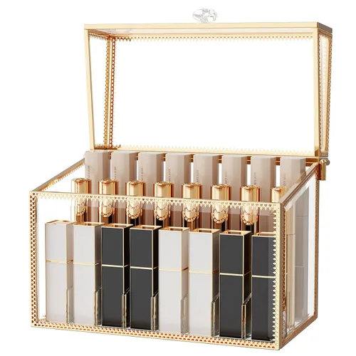 Miniatura 8 de Youdepot - Organizador de lápiz labial, 24 espacios, brillo de labios de vidrio templado y organizador de perfumes, soporte para lápiz labial