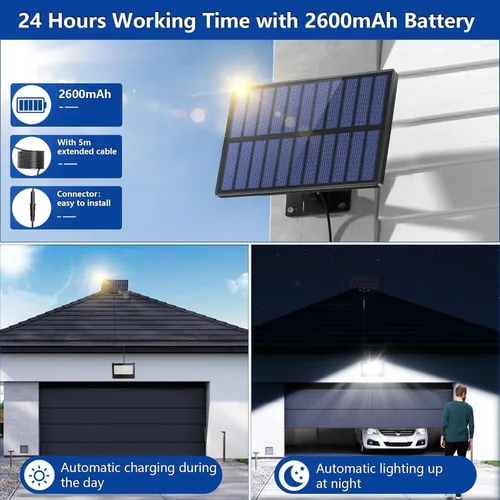 Miniatura 4 de Paquete de 6 luces LED solares de pared para exteriores, luces de seguridad con sensor de movimiento de 20 W con 3 modos de iluminación, luz de 6