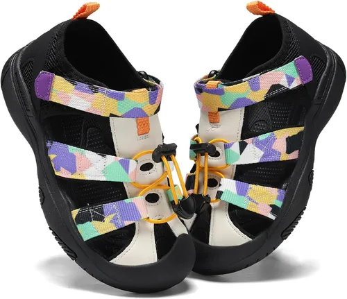 Miniatura 12 de JMFCHI Sandalias deportivas de verano para niños y niñas, sandalias de punta cerrada para exteriores, zapatos atléticos para agua, sandalias
