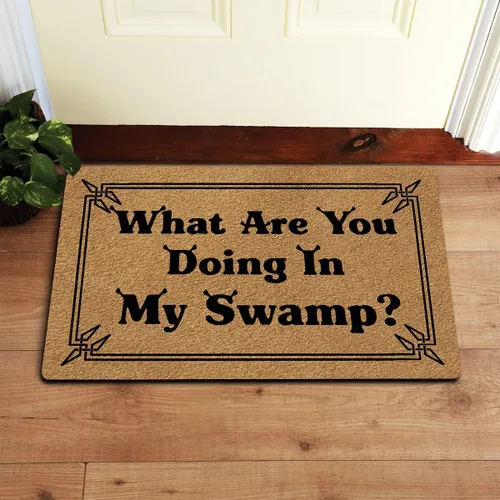 Miniatura 2 de MjiejieM Divertidos felpudos con texto en inglés «What are You Doing in My Swamp» para interiores y exteriores, tapete de bienvenida para interiores