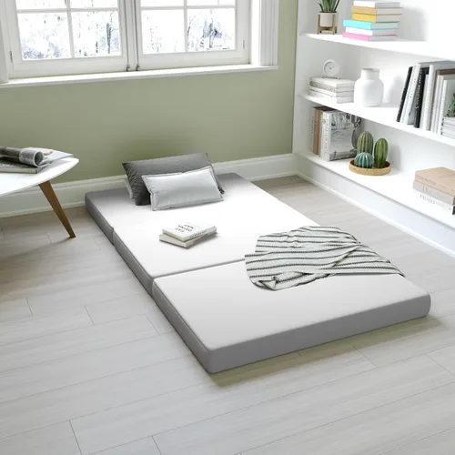 Flash Furniture Cloud - Colchón de espuma viscoelástica de tres pliegues, colchón portátil en una caja, espuma certificada CertiPUR-US, 4 pulgadas,