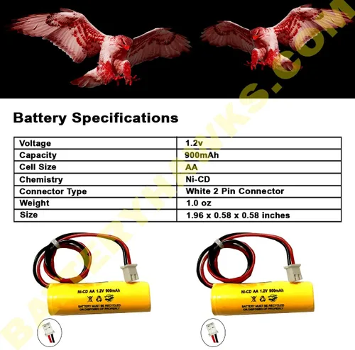 Miniatura 4 de (2 unidades) 1.2v 900mAh AA Ni-CD señal de salida luz de emergencia NiCd batería reemplazo ELB CS01 EXR LED EL M6 AA900mAh OSA268 conector blanco