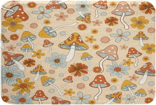 Miniatura 12 de Alfombra de baño vintage con diseño de flores de los años 70, diseño de calavera de estrella, para adultos de los años 60, alfombra de cocina