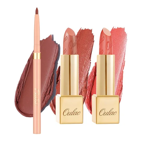 Miniatura 36 de Oulac Lápiz labial rojo, regalos de Navidad para mujeres, fórmula hidratante ligera con brillo 3D metálico, color de labios de alto impacto, Bomba
