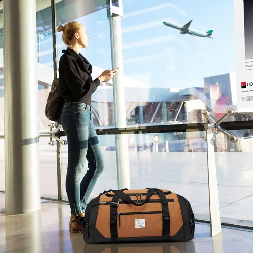 Miniatura 8 de Bolsa de lona para hombres bolsa de gimnasio 1000d material impermeable de nylon, Caqui2, 65 l, Viajes