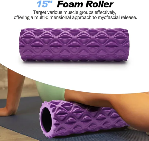 Miniatura 2 de JOYENERGY Juego de rodillos de espuma 5 en 1, rodillo de espuma de punto gatillo, barra de masaje, bola de masaje, correa de estiramiento