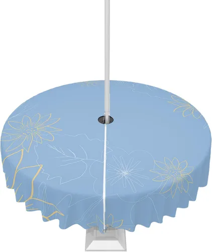 Miniatura 15 de QueenKer Mantel para exteriores con agujero para paraguas, líneas minimalistas, hojas, flores, mesas rectangulares azules, colección de mesa