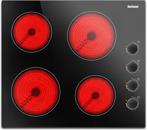 Karinear 4 Burner Electric Cooktop 24 Inch, Built-in Stove Top, 220-240v Radiant Cooktop with Knob Control, Residual Heat Indicator,