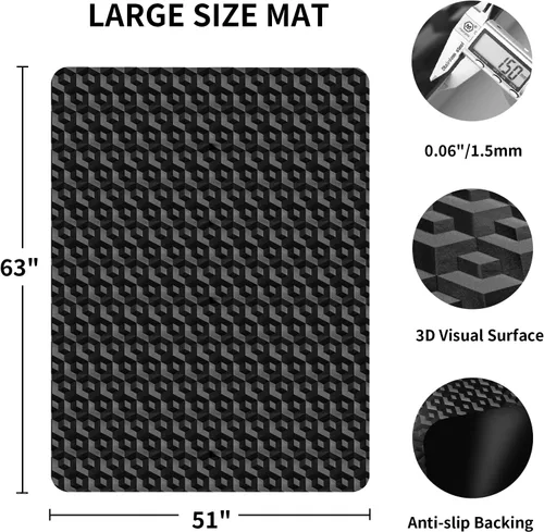 Miniatura 3 de Tapete para silla de oficina para suelo de madera dura, 63 x 51 pulgadas, tapete de PVC negro extra grande con patrón 3D, tapete para silla