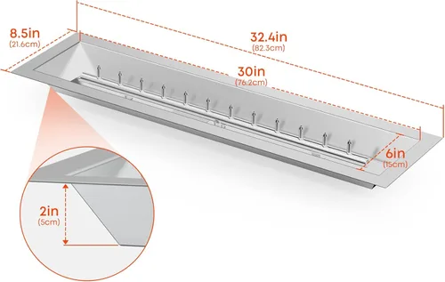 Miniatura 2 de Stanbroil 30" x 6" Sartén de caída lineal para hoguera con quemador de chorro mejorado, hoguera de gas natural o propano para exteriores, 54K BTU