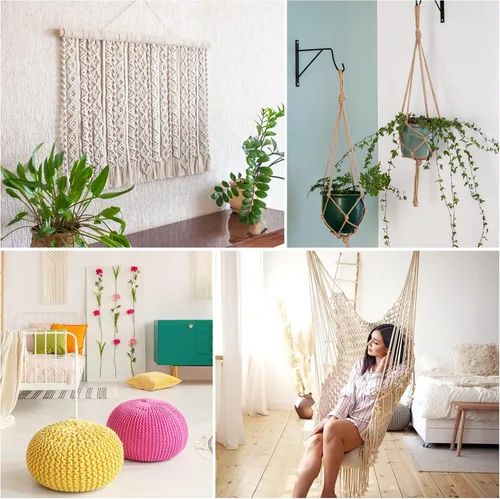 Miniatura 6 de Cordón de macramé de 0.118 in x 328 yardas Cuerda de macramé 100% algodón natural Cuerda de algodón trenzado de 4 hebras para manualidades, Gris