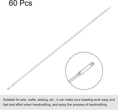 Miniatura 3 de uxcell 60 agujas de abalorios finas, finas, largas, rectas, para bordar, de acero inoxidable, 2.6 pulgadas