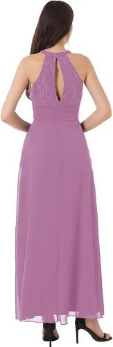 Miniatura 5 de CHICTRY Vestido largo de gasa para dama de honor con encaje floral para fiesta de noche