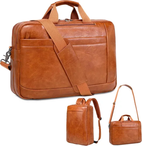 Miniatura 9 de Bolso de Mensajero de Cuero Sintético para Hombre Bolsa de Laptop de 17-17.3 Pulgadas para Hombre Bolsa de Cuero de Oficina Convertible Mochila 3