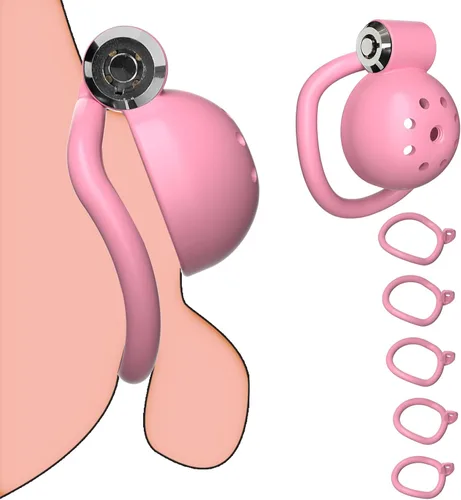 Jaula de castidad Sissy con 4 anillos de diferentes tamaños, cinturón de castidad y cerradura invisible para el ejercicio del pene y abstinencia de
