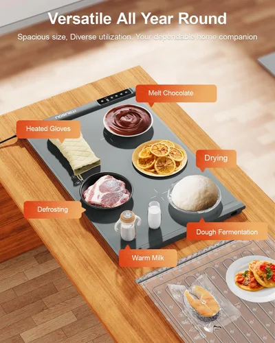 Miniatura 7 de iTRUSOU Estera de Calentamiento de Alimentos 25.2x16 – Bandeja Eléctrica Enrollable Extensible con 7 Ajustes de Temperatura, Temporizador de 99H,℃/℉