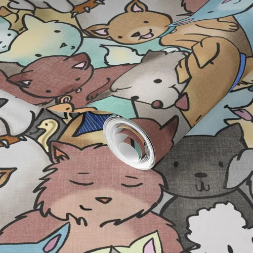 Miniatura 2 de Muestra de papel tapiz extraíble – Perros de rescate de mascotas animales lindos dibujos animados cuarto de niños gatos adoptar habitación