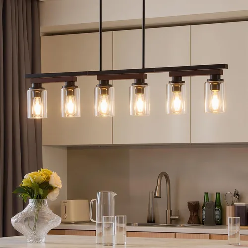 Miniatura 18 de 4 lámparas de isla de cocina y accesorios de iluminación de comedor de granja sobre mesa, colgante rústico ajustable para techo - Diseño giratorio
