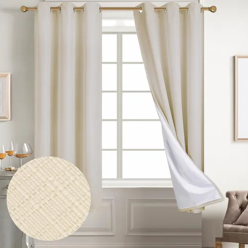Miniatura 10 de Diraysid Cortinas 100% opacas de lino beige para dormitorio, con ojales, aislamiento térmico, cortinas de oscurecimiento de habitación