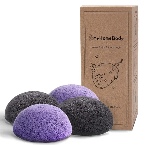 Miniatura 9 de myHomeBody Esponjas faciales naturales de Konjac - para una limpieza y exfoliación facial suave - con carbón activado y aloe vera, juego de 4