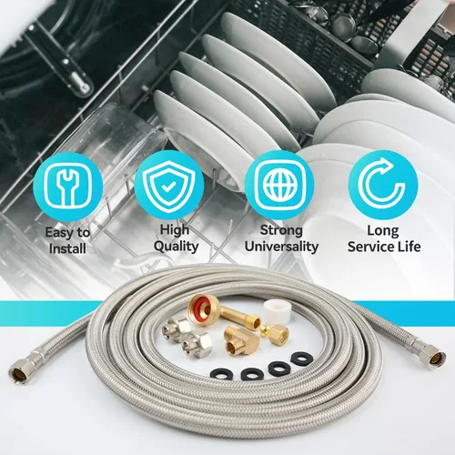 Miniatura 2 de Klabb Kit de instalación para lavavajillas de 10 pies, kit de manguera trenzada de acero inoxidable de alta calidad, manguera sin fugas, fácil